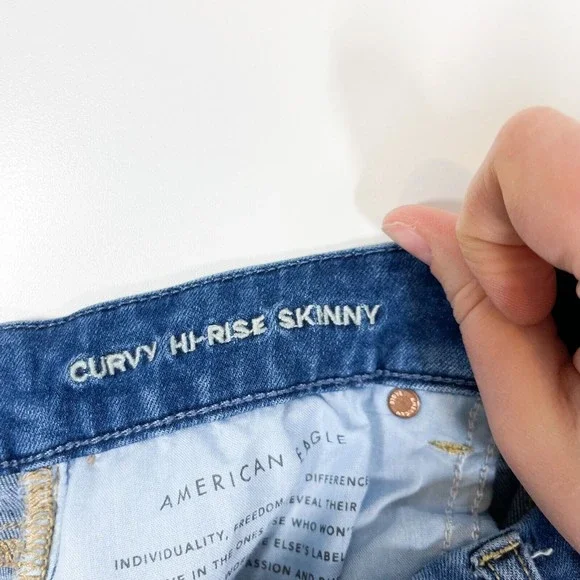 American Eagle Curvy Hi-Rise Skinny Fit Jeans Women's Blue Stretch Denim Size 16 - Picture 6 of 8